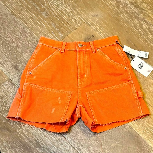 NWT Urban Outfitters BDG Cutoff Carpenter Orange Jean Shorts Size 26 - Picture 1 of 11